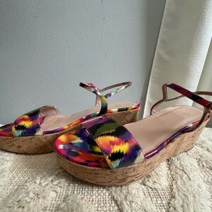 New W/out Tags- Stuart Weitzman Diverge Multi Colored Wedge Sandal